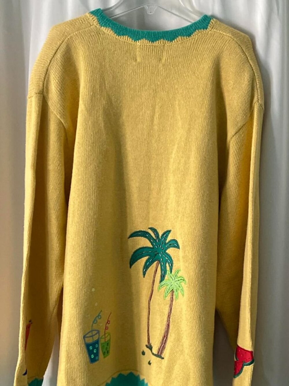 NWT Quacker Factory 2X Beach Cardigan Tropical Embroidered Novelty Sweater